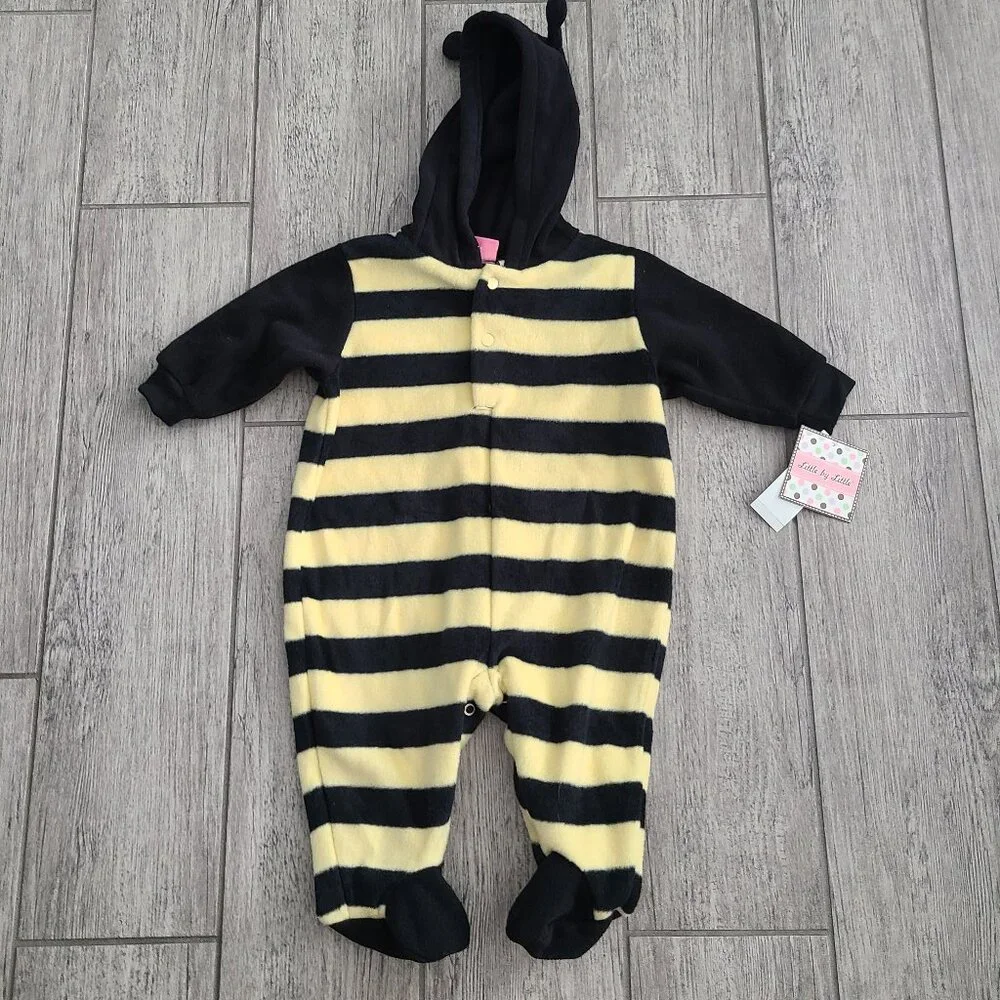 Little by Little Baby Bumblebee Hooded Fleece Coverall costume Size 3-6M NWT